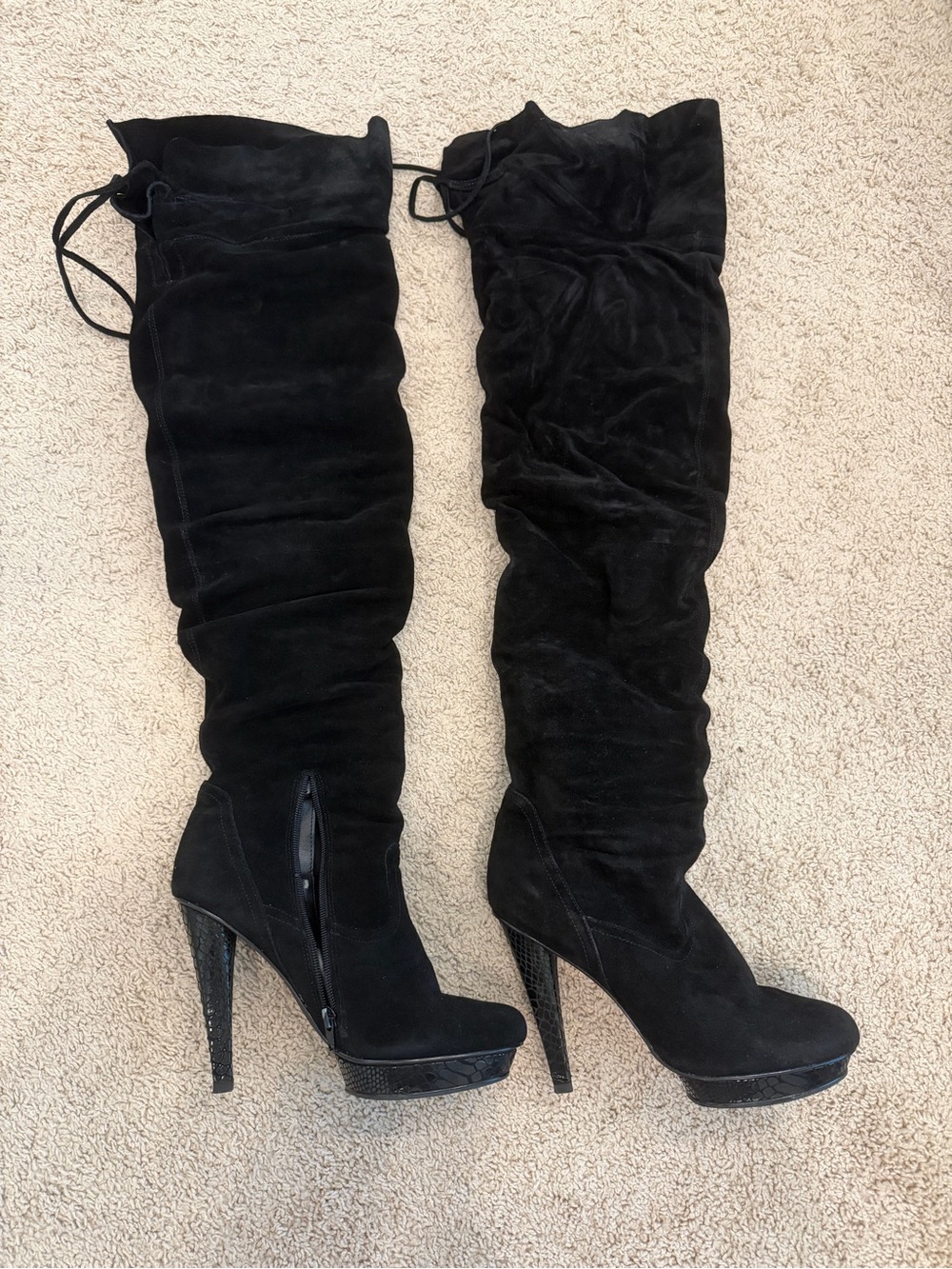 Bakers Black Suede Over-the-Knee Platform Stiletto Boots Size 10